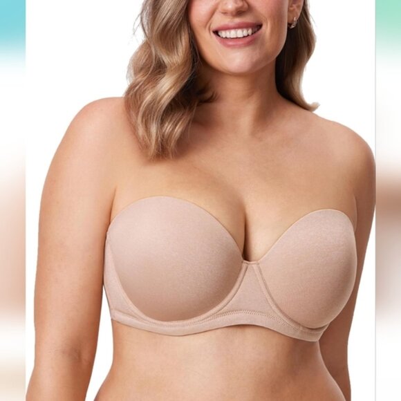 DELIMIRA | Women's Heather Oatmeal Underwire Contour Full Coverage Strapless Bra - Picture 1 of 9